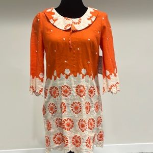Free People Retro Orange and white print mini dress